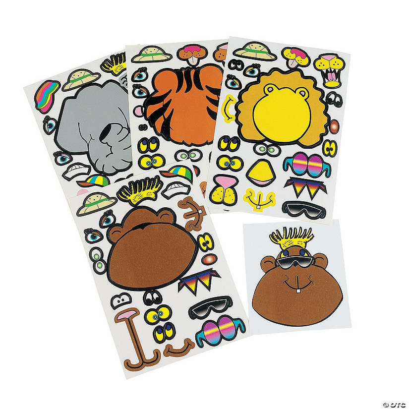 3/4" - 3 1/2" Zoo Animal Face Paper Sticker Sheets - 12 Pc. Image