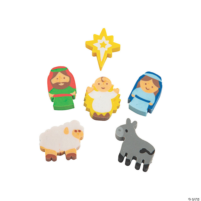 3/4" Bulk 144 Pc. Mini Nativity Character Rubber Eraser Assortment Image