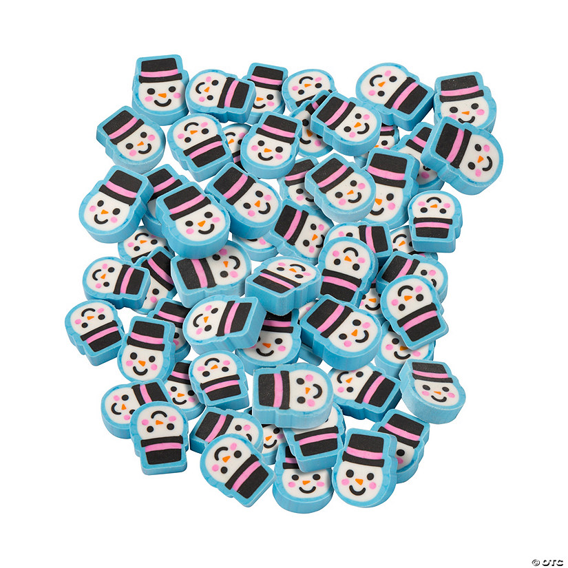 3/4" Bulk 144 Pc. Mini Snowman Head Multicolor Rubber Erasers Image