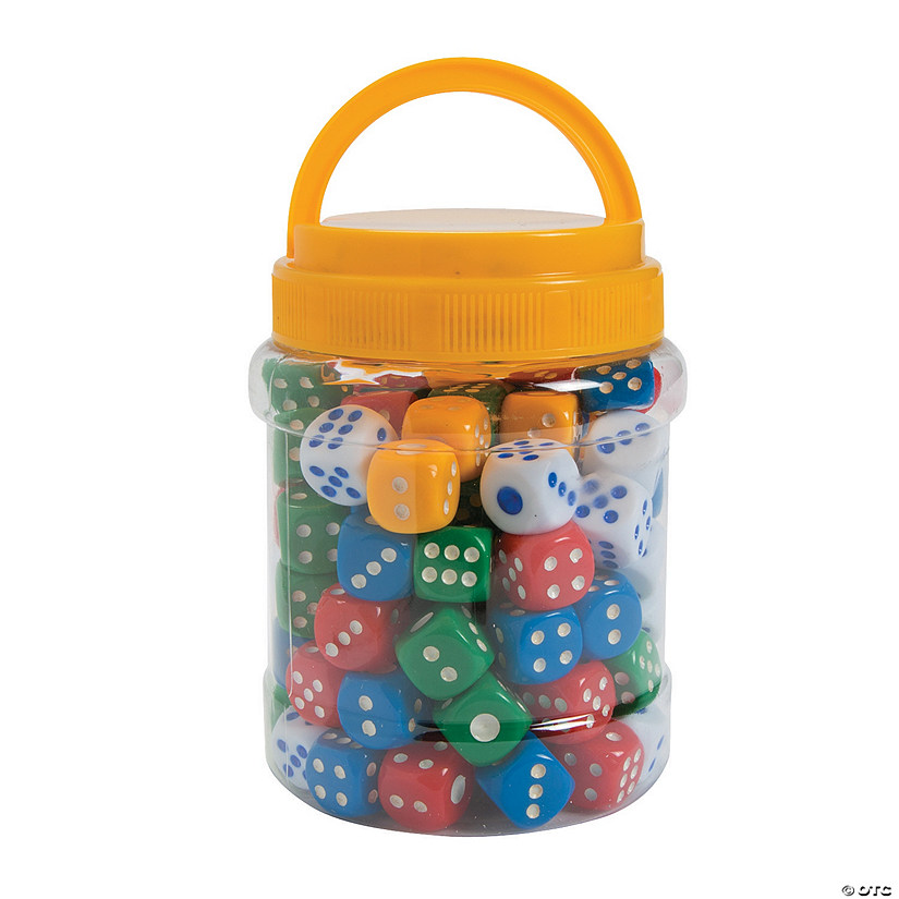 3/4&quot; Colorful Plastic Dotted Dice with Jar &amp; Carrying Handle - 100 Pc. Image