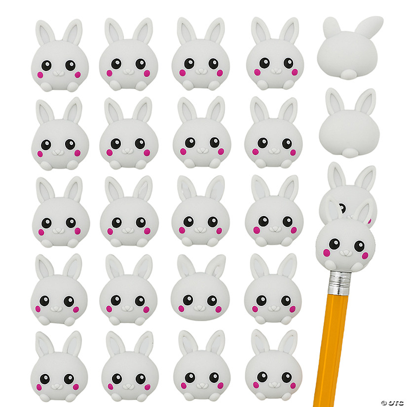3/4&quot; Easter Bunny Character Pencil Eraser Toppers - 24 Pc. Image