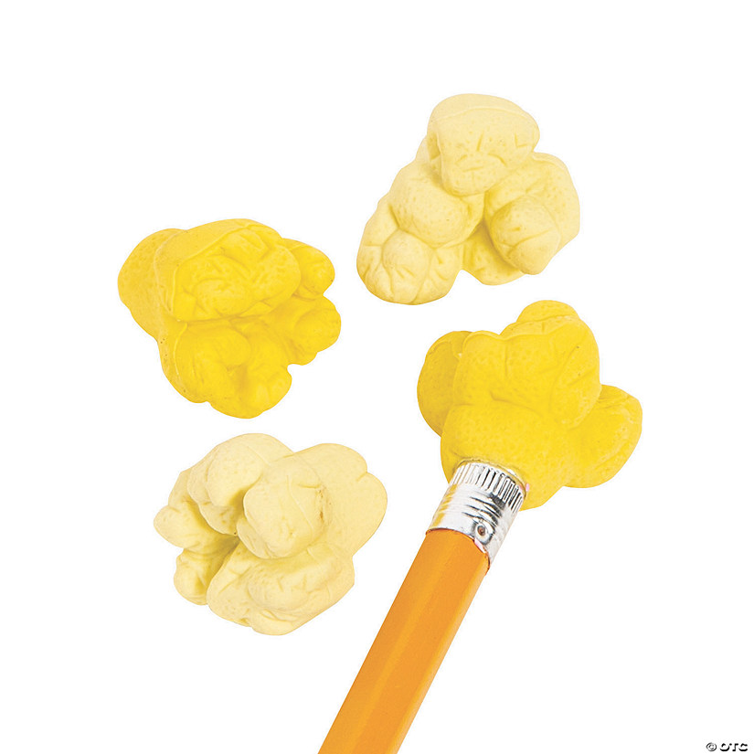 3/4" Mini Popcorn-Shaped Rubber Eraser Pencil Toppers - 24 Pc. Image