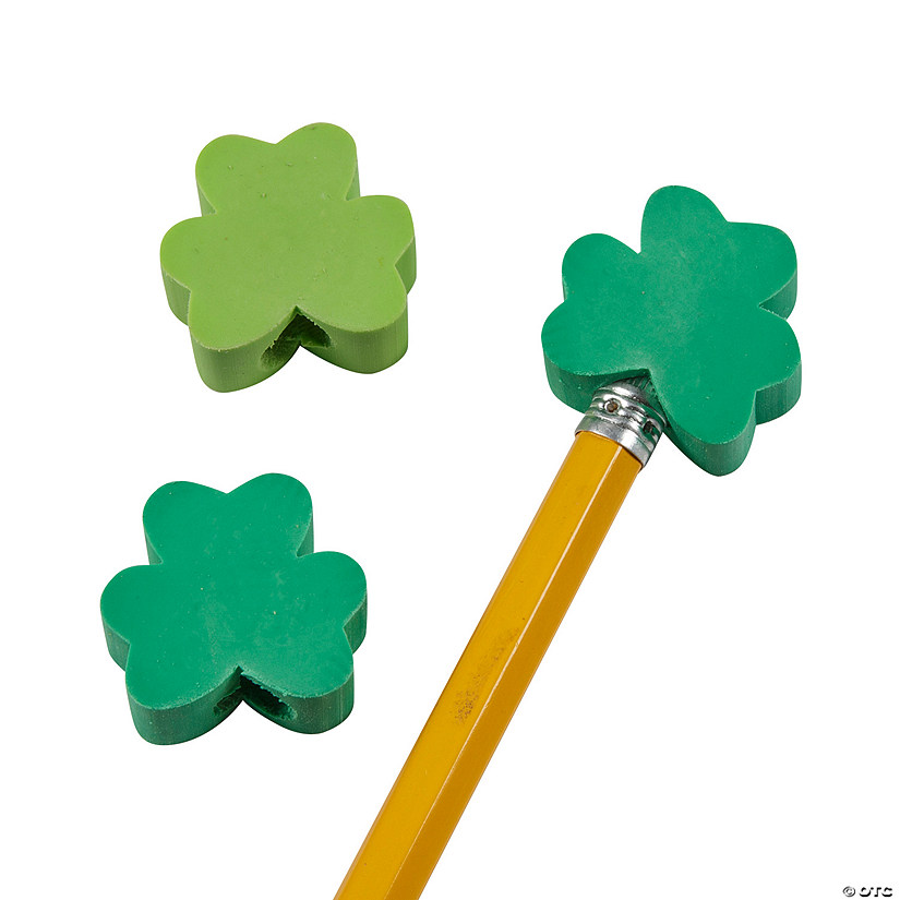 3/4&quot; Mini St. Patrick&amp;#8217;s Day Shamrock-Shaped Rubber Eraser Pencil Toppers - 24 Pc. Image