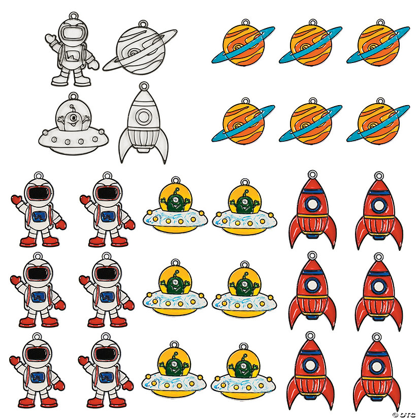 3" - 5" Outer Space Astronauts, Rockets & Planets Plastic Suncatchers - 24 Pc. Image