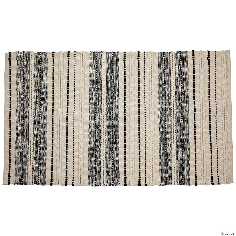 3.5' x 2.25' Cream and Black Twisted Textured Handloom Woven Outdoor Throw Rug Image