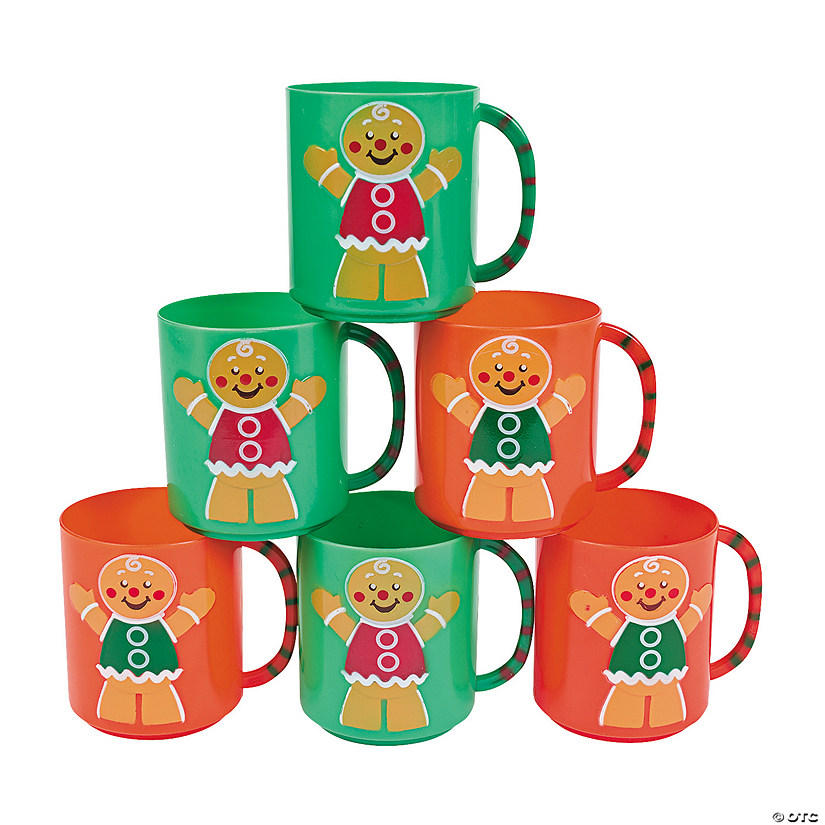 3" 8 oz. Holiday Gingerbread Man BPA-Free Plastic Mugs - 12 Ct. Image