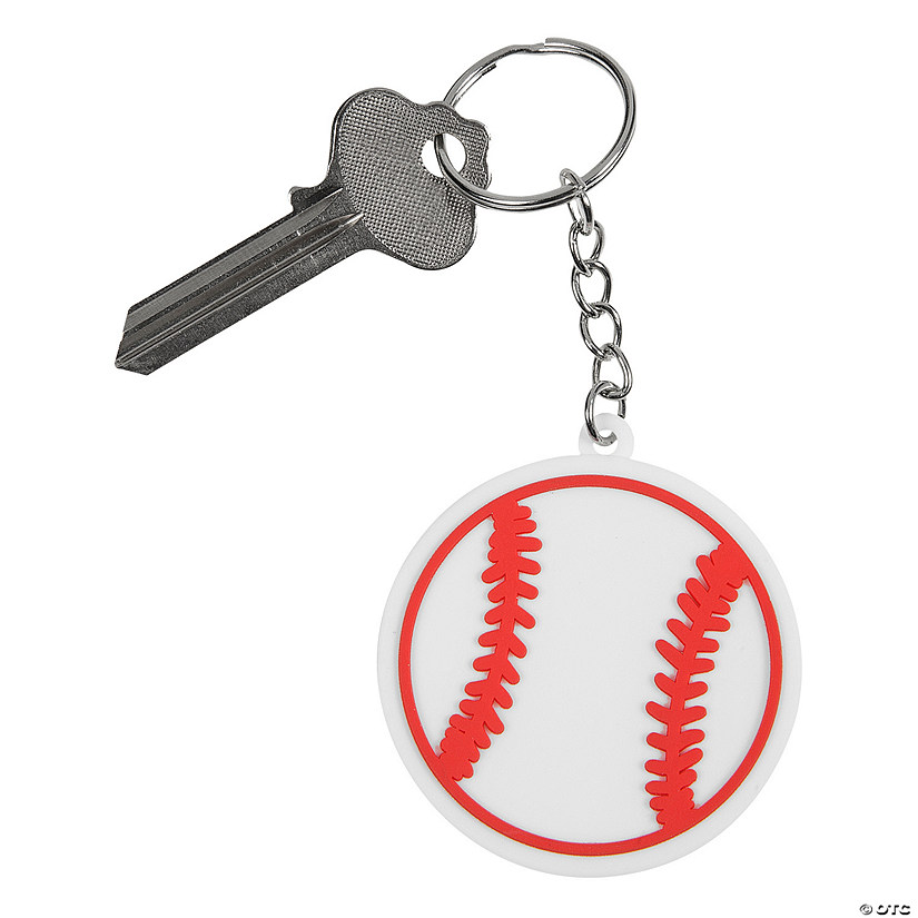 3" Baseball Charm White &amp; Red Rubber Keychains - 12 Pc. Image