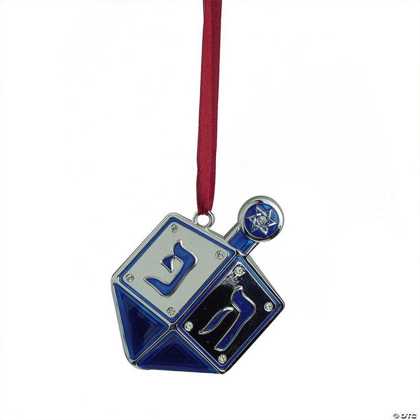 3" Blue and Silver Dreidel Hanukkah Holiday Ornament with European Crystals Image