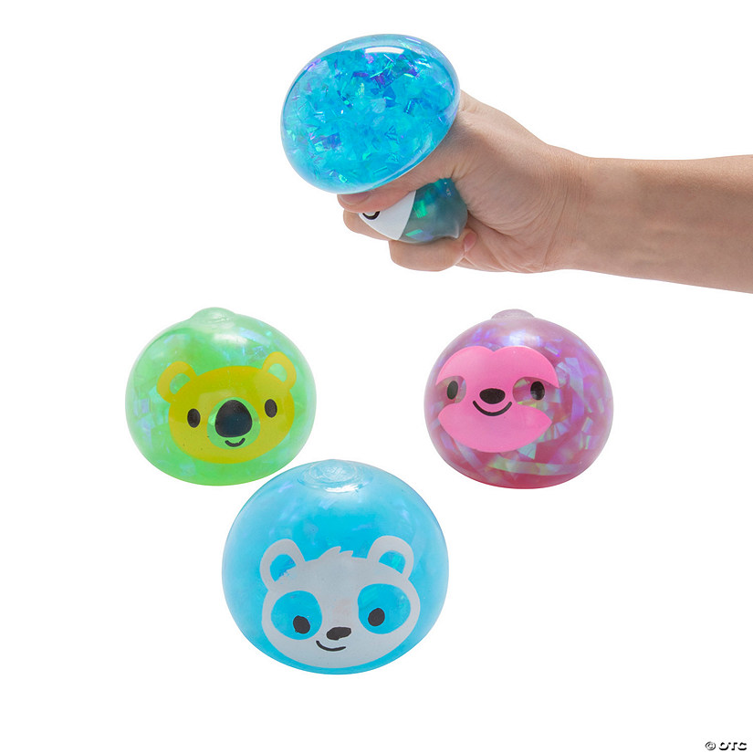 3" Bright Colors Animal Faces Foil Water Squeeze Balls - 12 Pc. Image