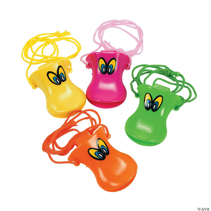 3" Bright Colors Duck Beak Plastic Whistles - 24 Pc. Image