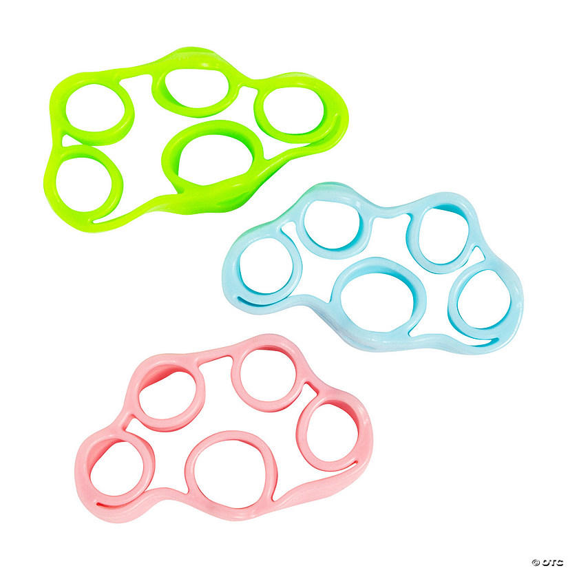 3" Bright Green, Blue & Pink Finger Stretcher Rubber Fidget Toys - 12 Pc. Image