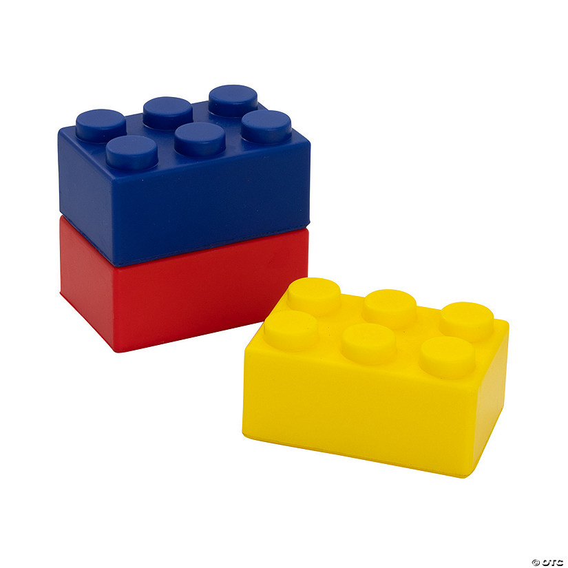 3" Bright Red, Yellow, Blue & Green Color Brick Stress Toys - 12 Pc. Image