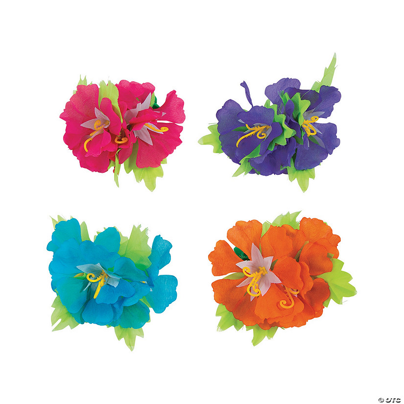 3" Brightly Colored Hibiscus Plastic Hair Clips - 12 Pc. Image