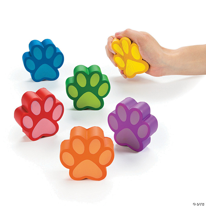 3" Brightly Colored Paw Print-Shaped Foam Stress Toys - 6 Pc. Image