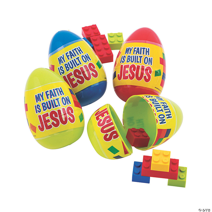 3"  Built on Jesus Color Brick-Filled Plastic Easter Eggs - 12 Pc. Image