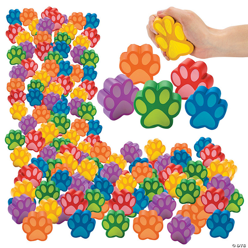 3" Bulk 300 Pc. Brightly Colored Paw Print-Shaped Foam Stress Toys Image