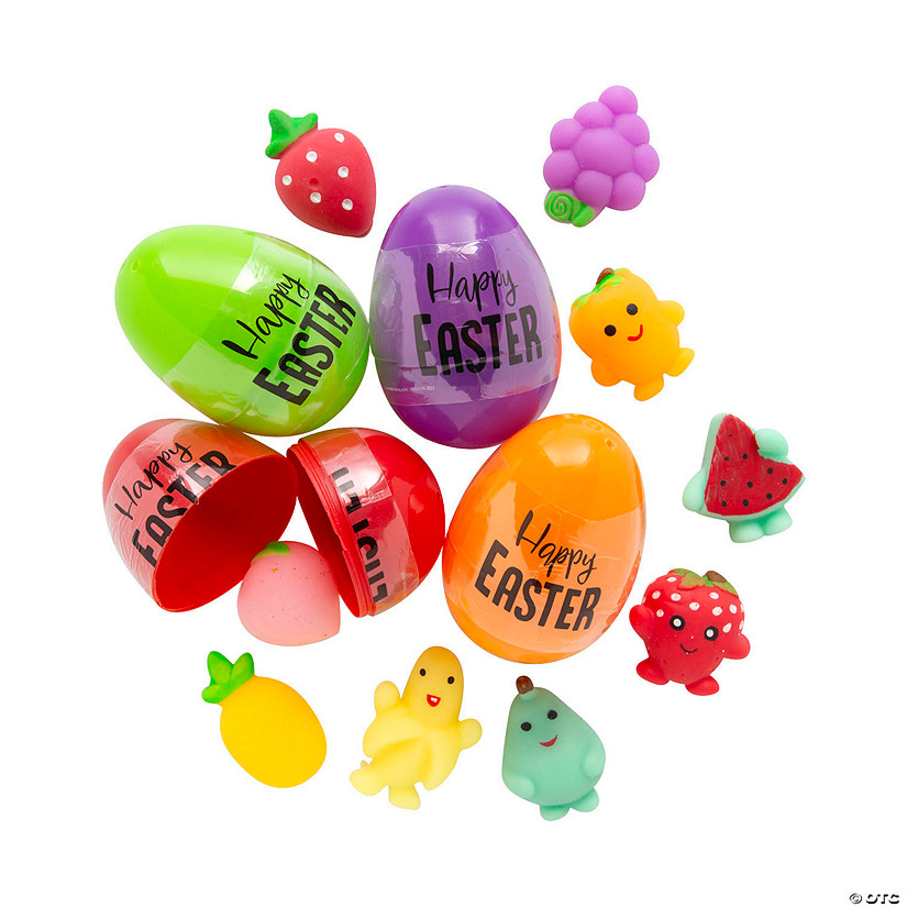 3" Bulk 48 Pc. Mochi Squishy-Filled Bright Plastic Easter Eggs Image