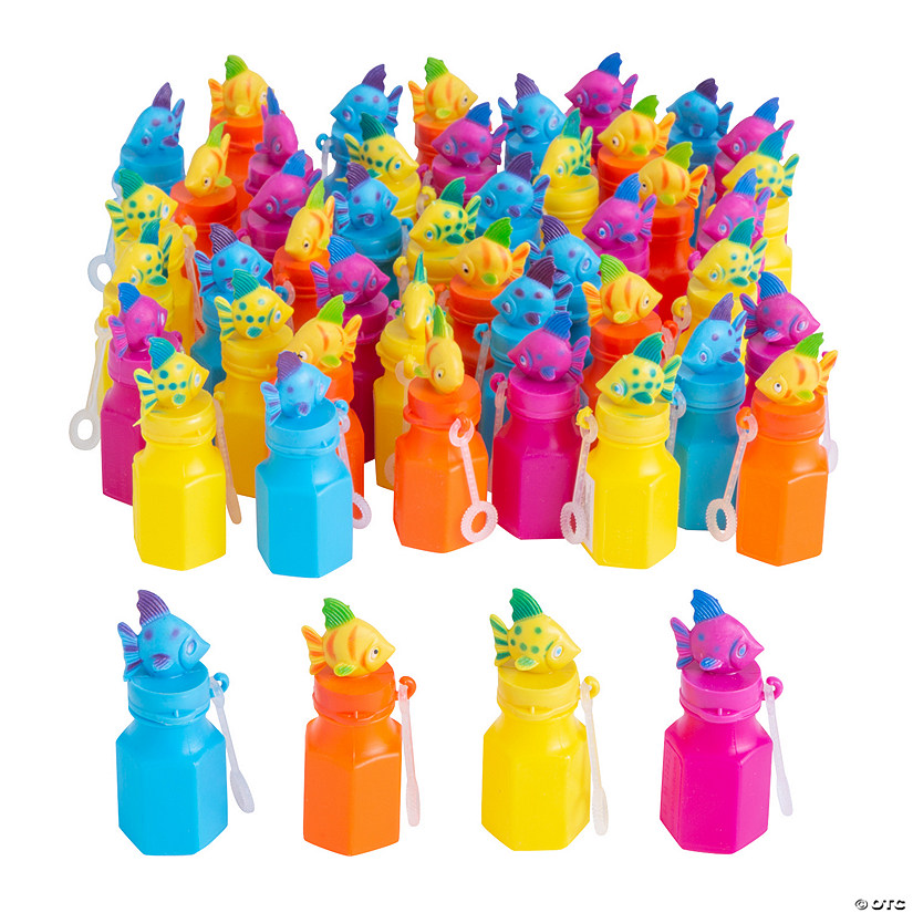 3" Bulk 48 Pc. Tropical Fish Red, Yellow, Blue & Purple Bubble Bottles Image