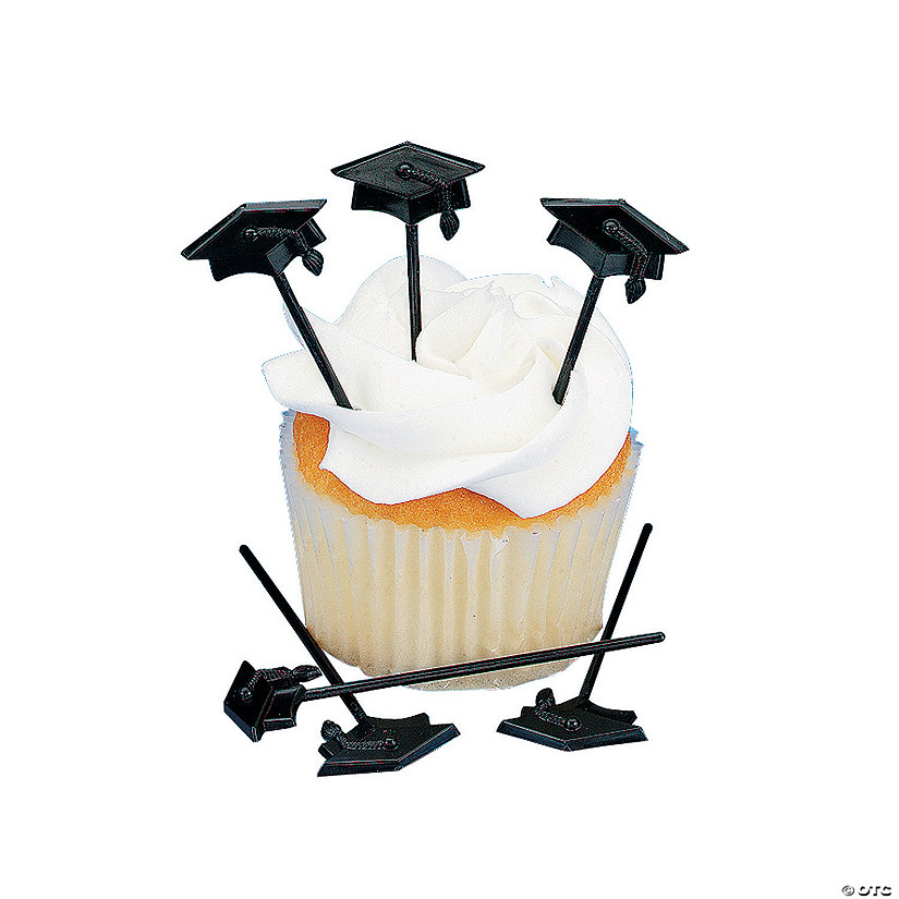 3" Bulk 72 Pc. Graduation Cap Black Plastic Food Picks Image