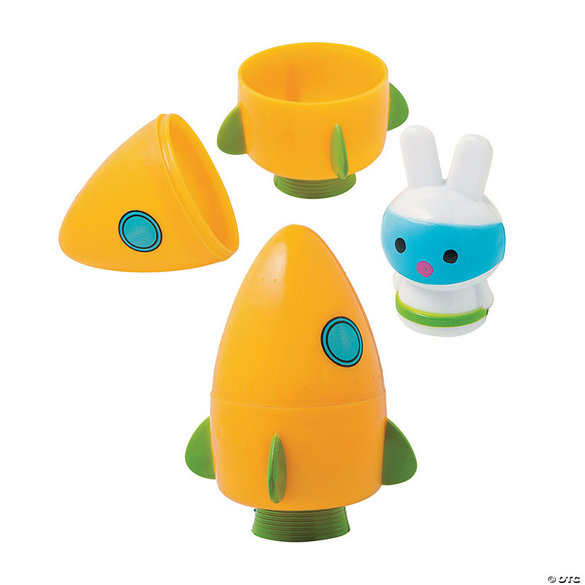 3" Carrot Rocket Space Bunny-Filled Plastic Easter Eggs - 12 Pc. Image