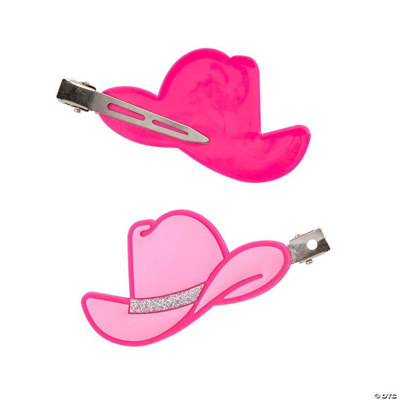 3" Cowgirl Hat-Shaped Pink Polyester Hair Clips &#8211; 12 Pc. Image