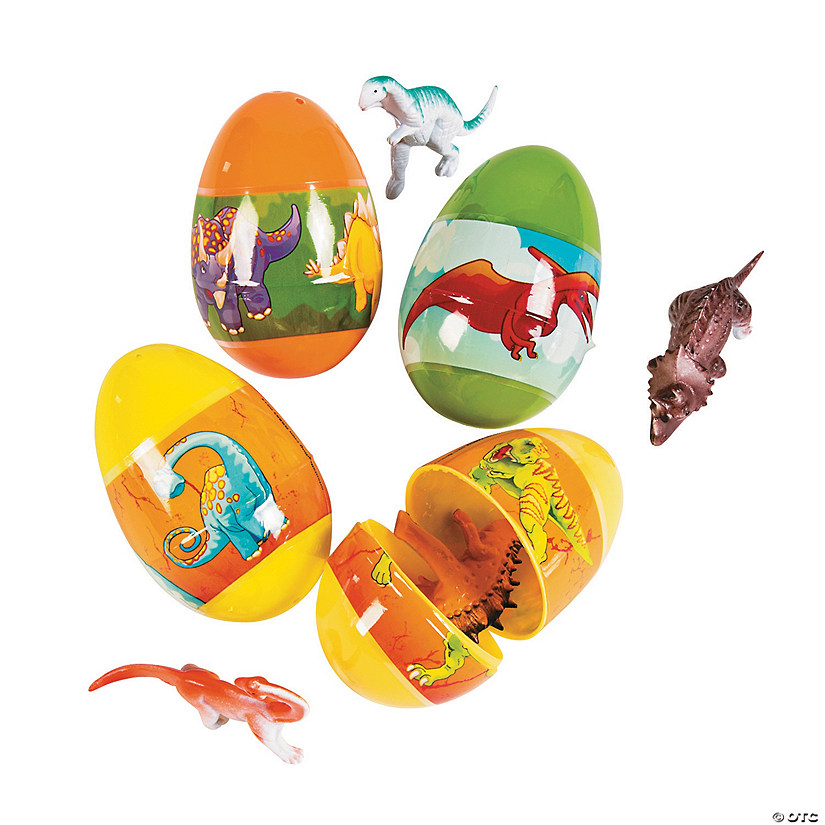 3" Dinosaur Toy-Filled Plastic Easter Eggs - 12 Pc. Image