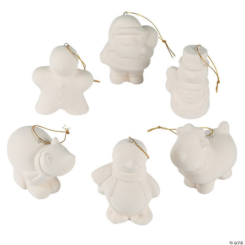 3" DIY Ceramic Holiday Character Christmas Ornaments - 12 Pc. Image