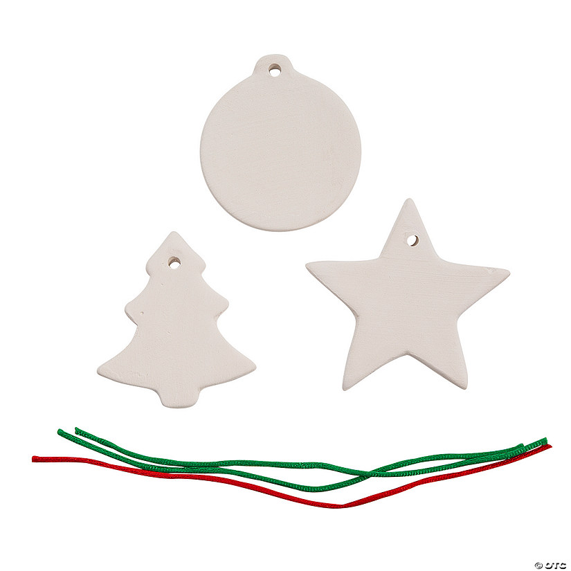 3" DIY Ceramic Star, Bulb & Evergreen Tree Christmas Ornaments - 12 Pc. Image