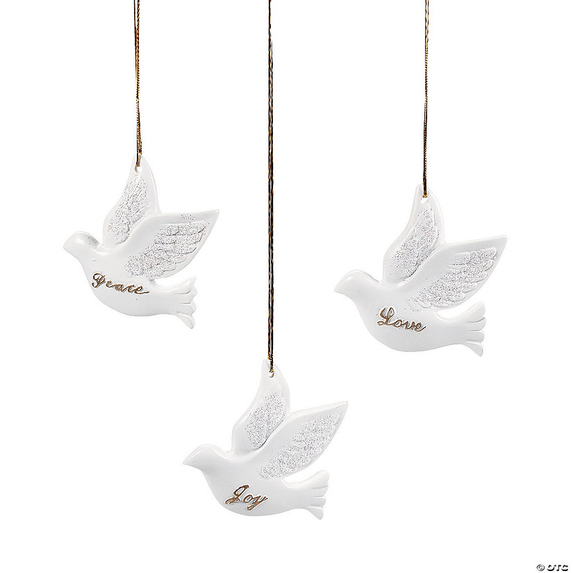 3" Dove Peace, Love & Joy Resin Christmas Ornaments - 12 Pc. Image