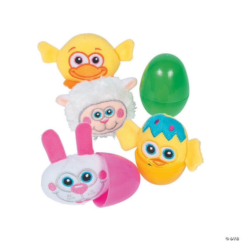 3" Easter Eggs with Mini Chick, Bunny, Duck, Lamb Stuffed Animal Character - 12 Pc. Image