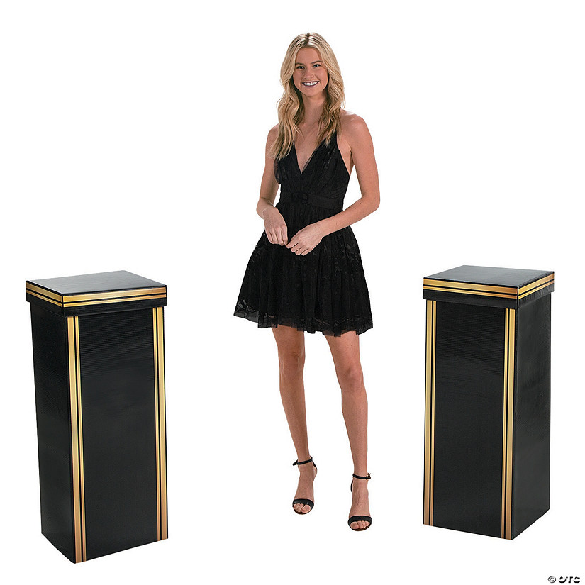 3 Ft. 3D Small Modern Black Pillar Cardboard Cutout Stand-Ups with Gold Trim - 2 Pc. Image
