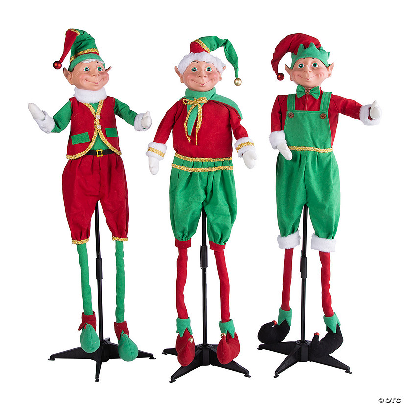 3 Ft. Classic Christmas Standing Elves Polyester Decoration Set Image