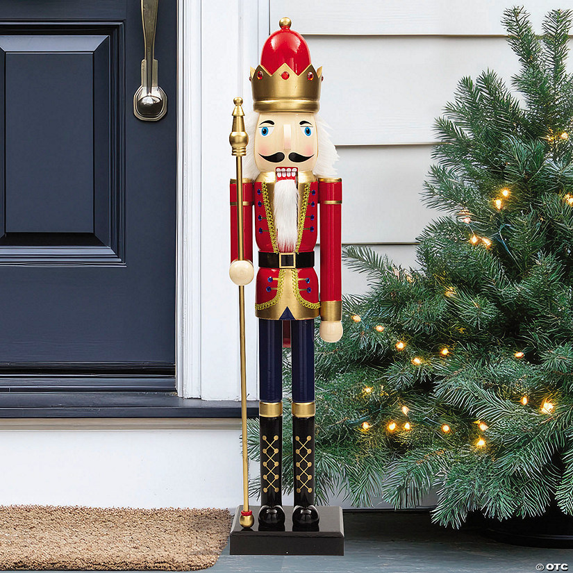 3 Ft. Large Classic Red Wood Holiday Nutcracker with Scepter Image