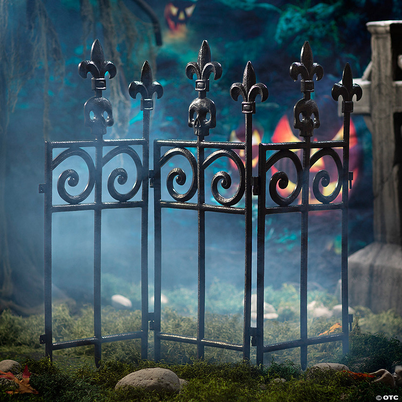 3 Ft. x 45" Black Plastic Fence with Scroll Work Halloween Decoration