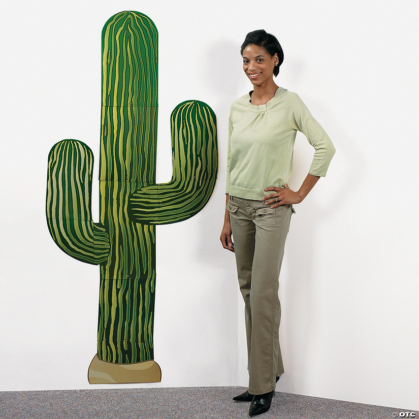 3 Ft. x 6 Ft. Cardstock Jointed Green Cactus Wall Hanging Cutout Image