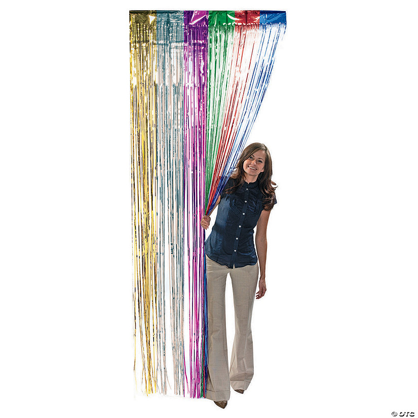 3 ft. x 8 ft. Rainbow Ready-to-Hang Metallic Foil Fringe Curtain Image