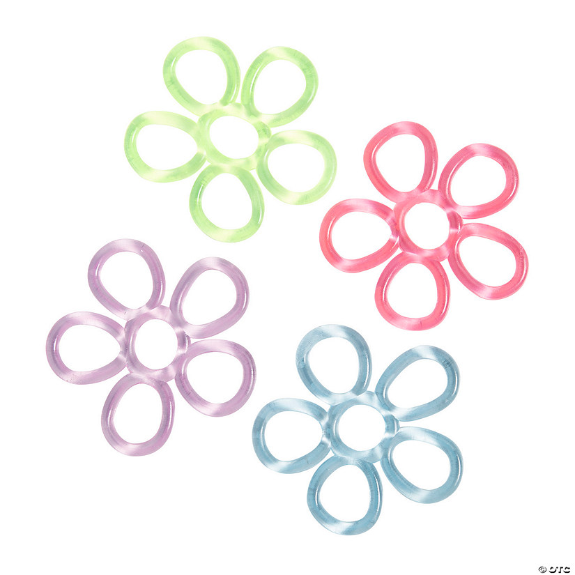 3" Green, Purple, Red & Blue Stretchy Rubber Fidget Flowers - 12 Pc. Image