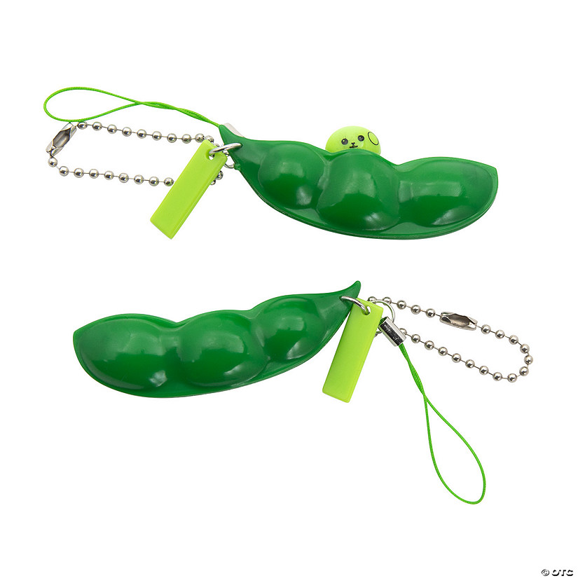 3" Happy Popping Pea Pod Green Plastic Fidget Toy Keychains - 12 Pc. Image