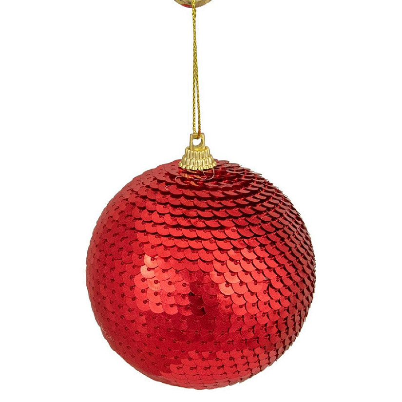 3 in. Sequin Shatterproof Ball Christmas Ornament - Red Image
