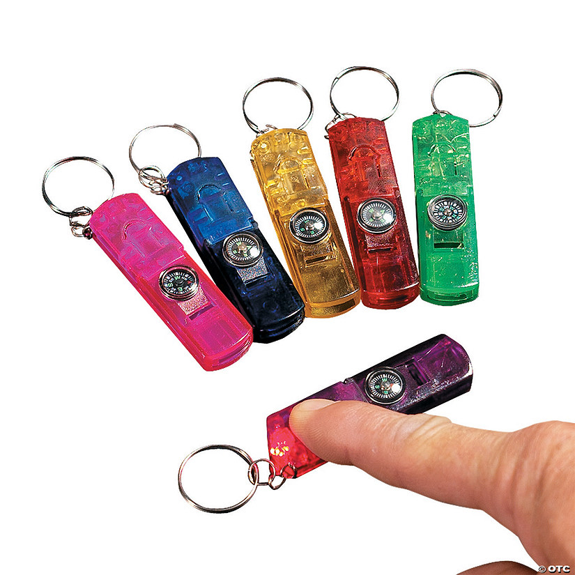 3-In-1 Whistle, Toy Compass & Light-Up Keychains - 12 Pc. Image