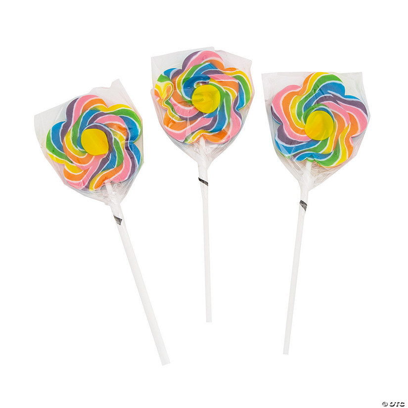 3" Large Flower-Shaped Strawberry-Flavored Swirl Lollipops - 12 Pc. Image