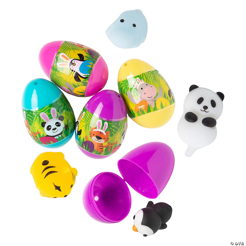 3" Mochi Toy-Filled Zoo Animal Plastic Easter Eggs - 12 Pc. Image