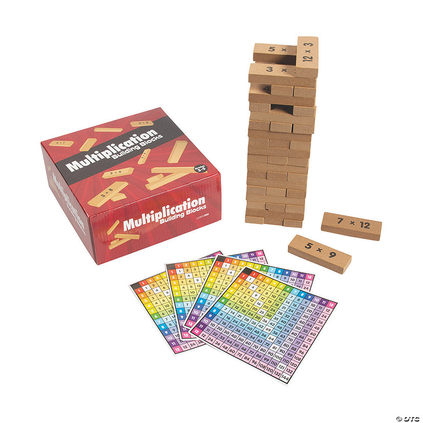 3" Multiplication Wood Building Blocks with Charts Set - 58 Pc. Image