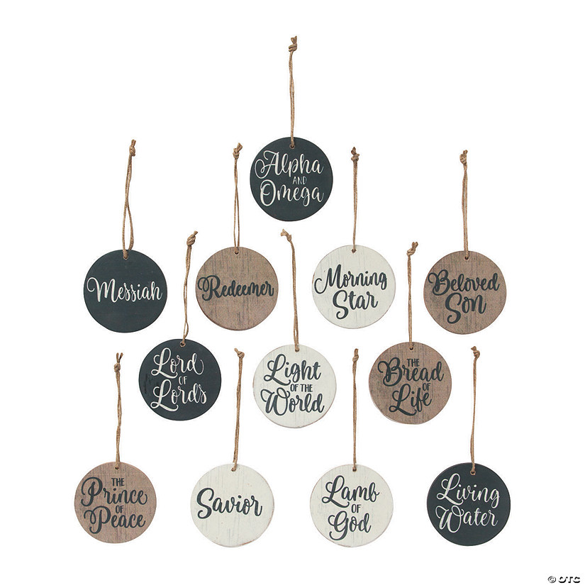 3" Names of Jesus Gray, Brown & White Wood Christmas Ornaments - 12 Pc. Image