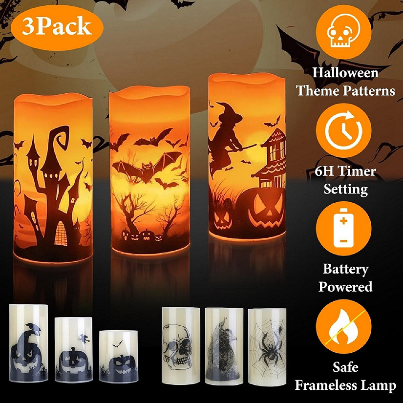 3 Pack Halloween Flameless Candle Lamp with Timer Setting Battery
