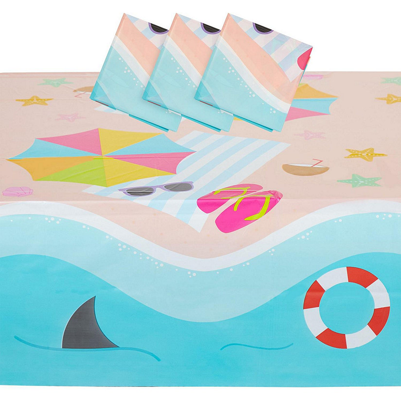 3 Pack Summer Beach Scene Disposable Plastic Rectangle Party Table Cloth Cover Image