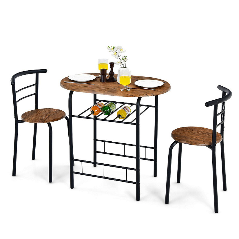 3 Pcs Dining Set Table And 2 Chairs Compact Bistro Pub Breakfast Home Kitchen Image