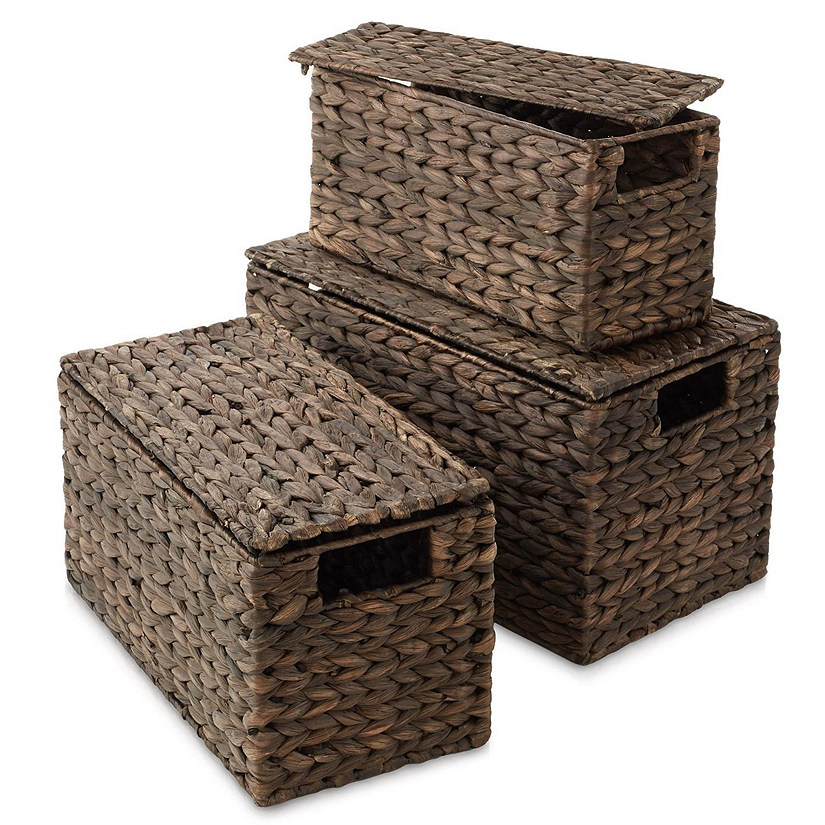 3-Piece Hyacinth Nesting Basket Set, Stacking Storage Wicker Bins With Lids Image