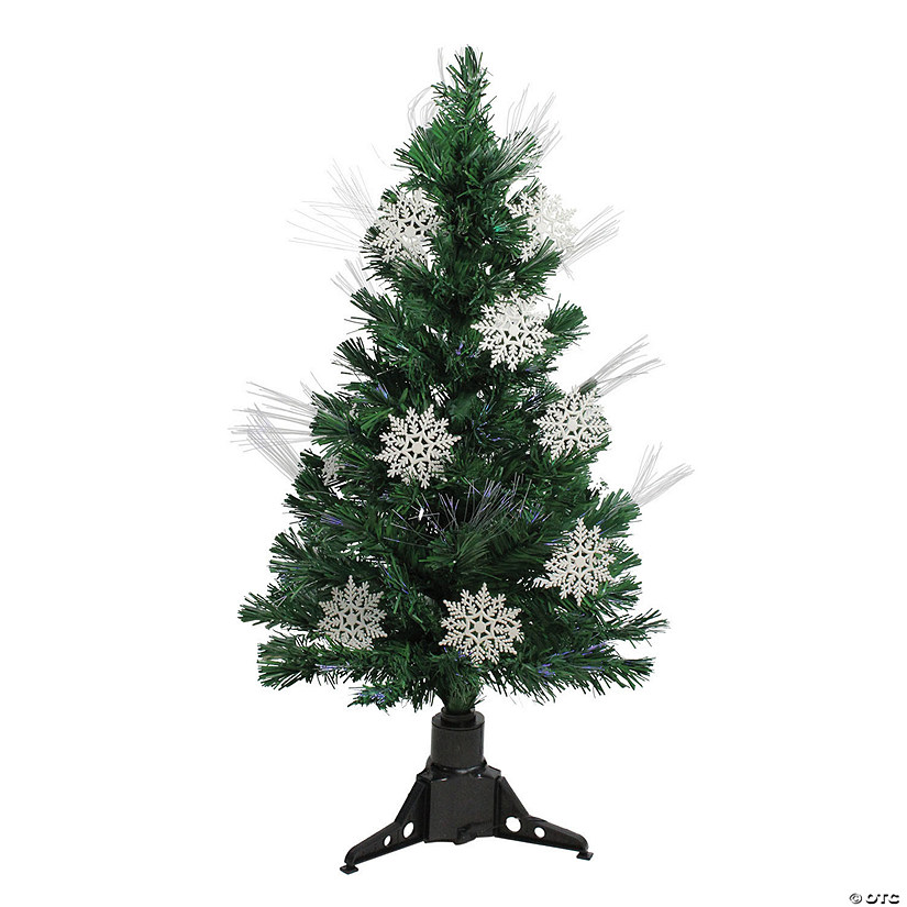 3' Pre-Lit Fiber Optic Artificial Christmas Tree with White Snowflakes - Multi-Color Lights Image