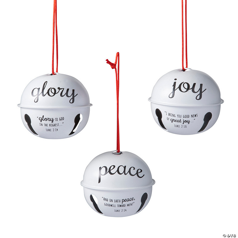 3" Religious Christmas Bell Glory, Peace & Joy Metal Ornaments - 12 Pc. Image